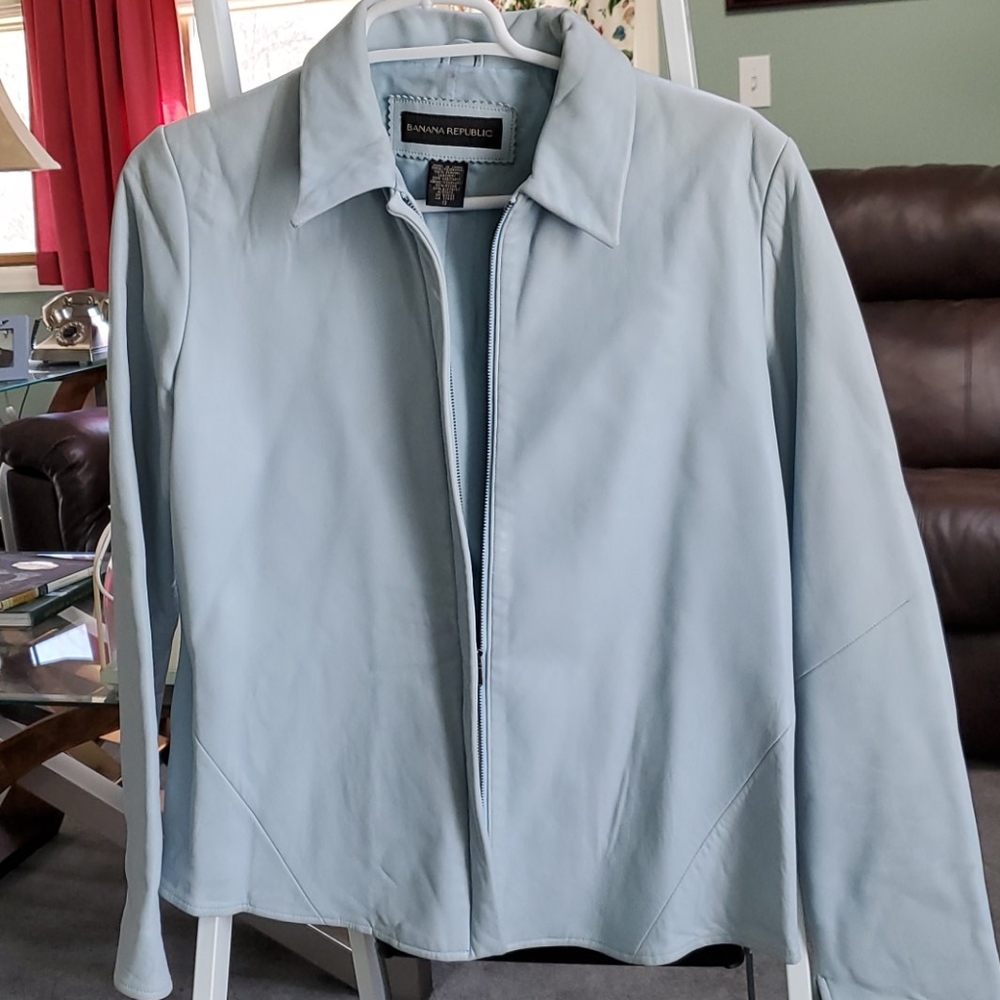 Banana Republic baby blue leather jacket